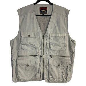 Polar Tan Khaki Fishing Tactical‎ Hunting Vest Full Zip Multipocket Large Cotton